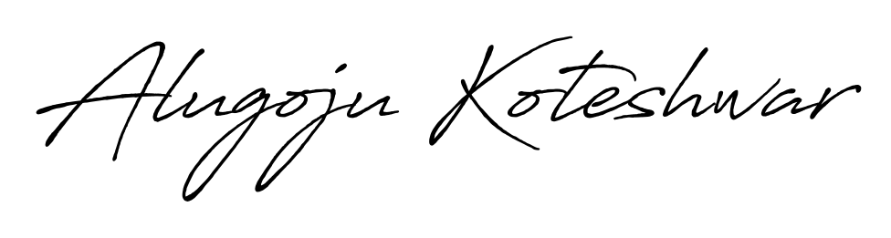 Master the art of signing with Alugoju Koteshwar written in fluent Antro_Vectra_Bolder script. A great template to practice and refine your handwriting. Alugoju Koteshwar signature style 7 images and pictures png