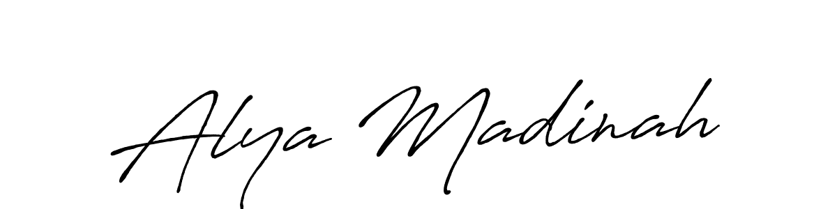 Create a beautiful signature design for name Alya Madinah. With this signature (Antro_Vectra_Bolder) fonts, you can make a handwritten signature for free. Alya Madinah signature style 7 images and pictures png