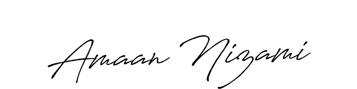 Use a signature maker to create a handwritten signature online. With this signature software, you can design (Antro_Vectra_Bolder) your own signature for name Amaan Nizami. Amaan Nizami signature style 7 images and pictures png