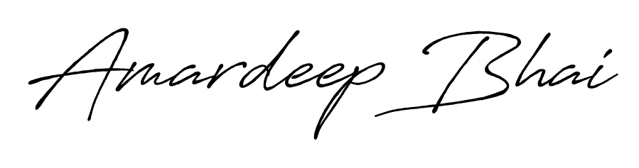 A sleek calligraphic signature for name Amardeep Bhai utilizing Antro_Vectra_Bolder styling. Great for adding personal signatures to photos and art. Amardeep Bhai signature style 7 images and pictures png