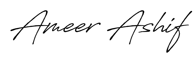 Try this chic Ameer Ashif handwritten sign style. Using Antro_Vectra_Bolder font elements, it gives your name a sleek, memorable identity. Ameer Ashif signature style 7 images and pictures png