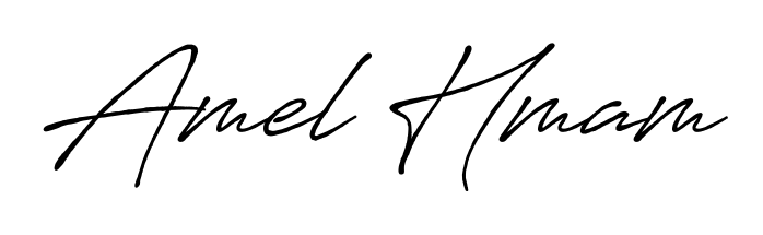 Designed for modern professionals: Amel Hmam name signature crafted with Antro_Vectra_Bolder script. Ready for digital PDF workflows. Amel Hmam signature style 7 images and pictures png