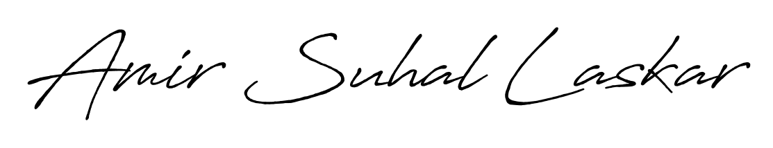 Personalize your online presence with Amir Suhal Laskar signature rendered in elegant Antro_Vectra_Bolder font. Great for website footers and blogs. Amir Suhal Laskar signature style 7 images and pictures png