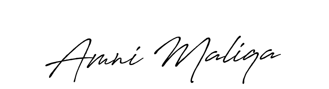 Make a beautiful signature design for name Amni Maliqa. With this signature (Antro_Vectra_Bolder) style, you can create a handwritten signature for free. Amni Maliqa signature style 7 images and pictures png