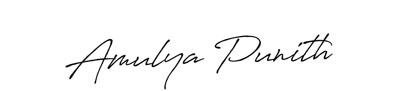 How to make Amulya Punith name signature. Use Antro_Vectra_Bolder style for creating short signs online. This is the latest handwritten sign. Amulya Punith signature style 7 images and pictures png