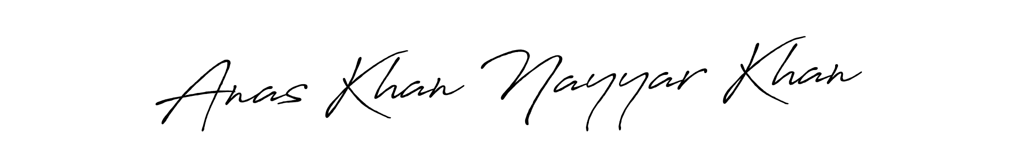 The best way (Antro_Vectra_Bolder) to make a short signature is to pick only two or three words in your name. The name Anas Khan Nayyar Khan include a total of six letters. For converting this name. Anas Khan Nayyar Khan signature style 7 images and pictures png