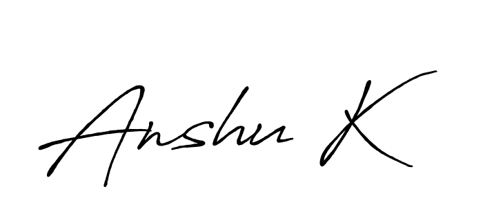 The best way (Antro_Vectra_Bolder) to make a short signature is to pick only two or three words in your name. The name Anshu K include a total of six letters. For converting this name. Anshu K signature style 7 images and pictures png