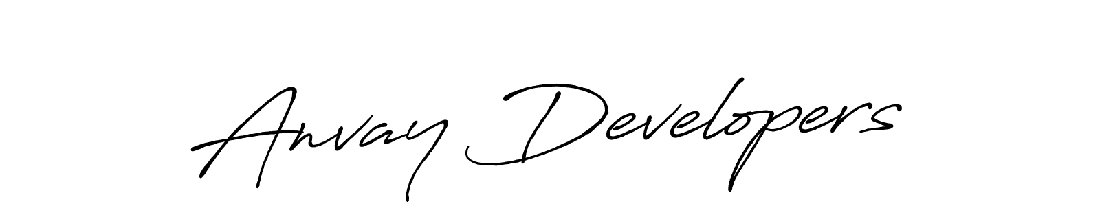 The best way (Antro_Vectra_Bolder) to make a short signature is to pick only two or three words in your name. The name Anvay Developers include a total of six letters. For converting this name. Anvay Developers signature style 7 images and pictures png