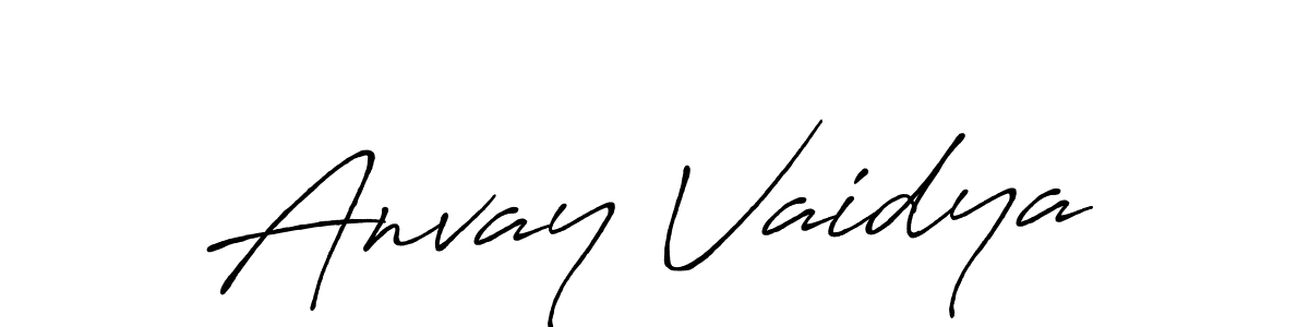 How to make Anvay Vaidya name signature. Use Antro_Vectra_Bolder style for creating short signs online. This is the latest handwritten sign. Anvay Vaidya signature style 7 images and pictures png