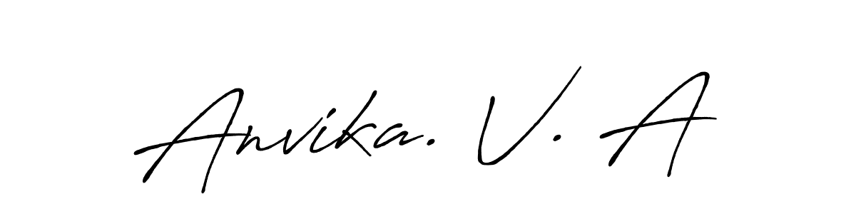 How to make Anvika. V. A name signature. Use Antro_Vectra_Bolder style for creating short signs online. This is the latest handwritten sign. Anvika. V. A signature style 7 images and pictures png