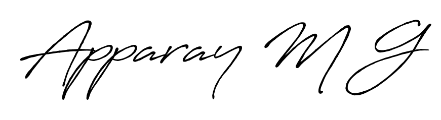 The Antro_Vectra_Bolder handwriting style adds charm and authenticity to name Apparay M G. A wonderful choice for personal thank-you notes. Apparay M G signature style 7 images and pictures png