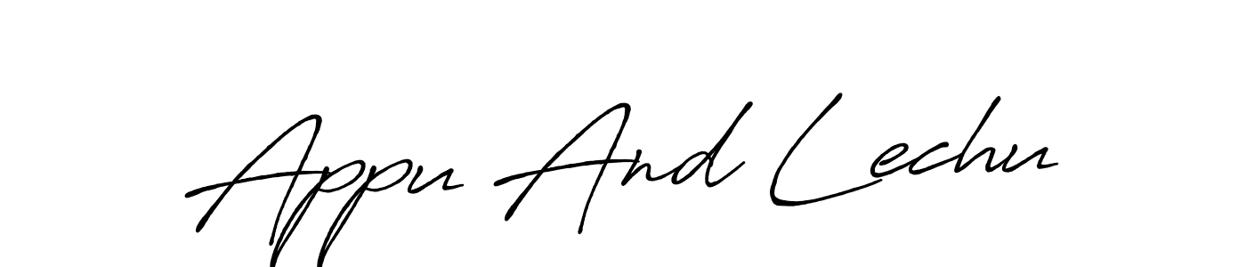 if you are searching for the best signature style for your name Appu And Lechu. so please give up your signature search. here we have designed multiple signature styles  using Antro_Vectra_Bolder. Appu And Lechu signature style 7 images and pictures png