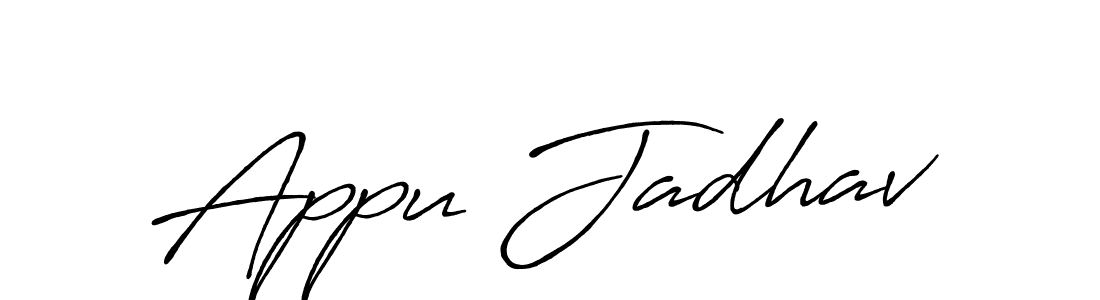 Use a signature maker to create a handwritten signature online. With this signature software, you can design (Antro_Vectra_Bolder) your own signature for name Appu Jadhav. Appu Jadhav signature style 7 images and pictures png