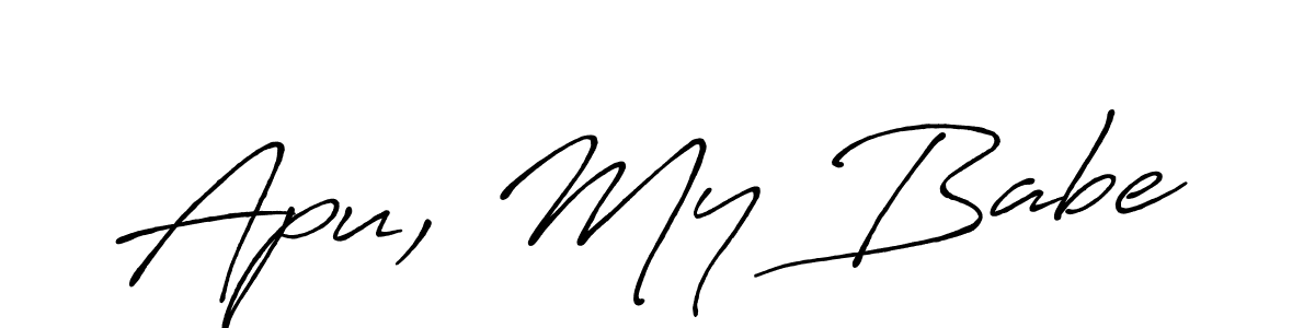 The best way (Antro_Vectra_Bolder) to make a short signature is to pick only two or three words in your name. The name Apu, My Babe include a total of six letters. For converting this name. Apu, My Babe signature style 7 images and pictures png