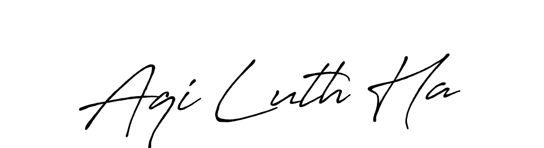 How to make Aqi Luth Ha name signature. Use Antro_Vectra_Bolder style for creating short signs online. This is the latest handwritten sign. Aqi Luth Ha signature style 7 images and pictures png