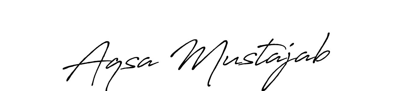 How to make Aqsa Mustajab name signature. Use Antro_Vectra_Bolder style for creating short signs online. This is the latest handwritten sign. Aqsa Mustajab signature style 7 images and pictures png