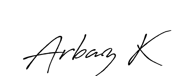 Use a signature maker to create a handwritten signature online. With this signature software, you can design (Antro_Vectra_Bolder) your own signature for name Arbaz K. Arbaz K signature style 7 images and pictures png