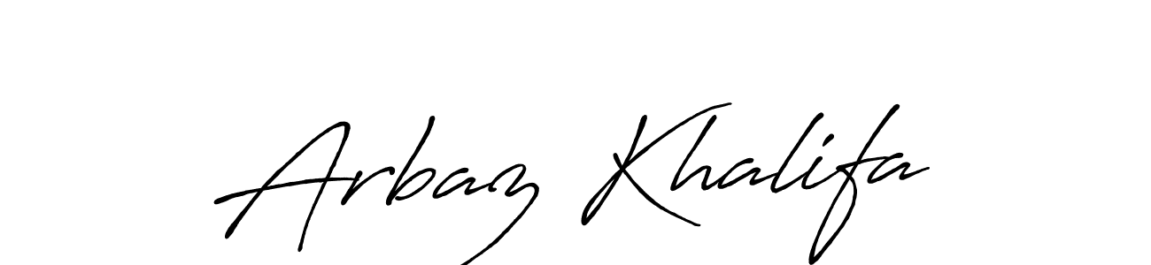 Create a beautiful signature design for name Arbaz Khalifa. With this signature (Antro_Vectra_Bolder) fonts, you can make a handwritten signature for free. Arbaz Khalifa signature style 7 images and pictures png