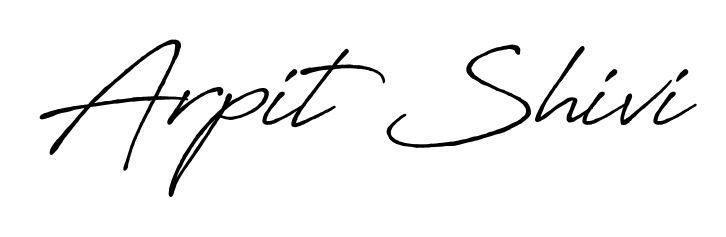 A sleek calligraphic signature for name Arpit Shivi utilizing Antro_Vectra_Bolder styling. Great for adding personal signatures to photos and art. Arpit Shivi signature style 7 images and pictures png
