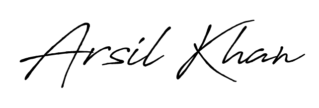Explore multiple handwriting variations for Arsil Khan including this stunning Antro_Vectra_Bolder design. Free to use across all platforms. Arsil Khan signature style 7 images and pictures png