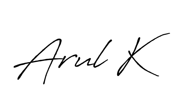 Use a signature maker to create a handwritten signature online. With this signature software, you can design (Antro_Vectra_Bolder) your own signature for name Arul K. Arul K signature style 7 images and pictures png