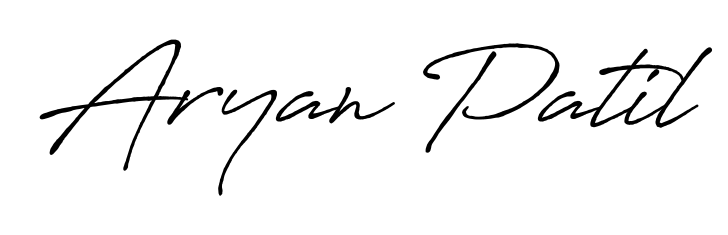 A modern signature idea for name Aryan Patil using Antro_Vectra_Bolder font. Clean strokes and elegant curves make it stand out instantly. Aryan Patil signature style 7 images and pictures png
