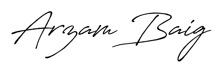 Transform the name Arzam Baig into a signature masterpiece using Antro_Vectra_Bolder font. Ideal for photographers, artists, and creators looking for watermarks. Arzam Baig signature style 7 images and pictures png