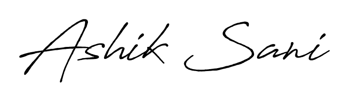 Give your name Ashik Sani an exquisite flair with the Antro_Vectra_Bolder script font. Ideal for contracts, resumes, and formal letterheads. Ashik Sani signature style 7 images and pictures png