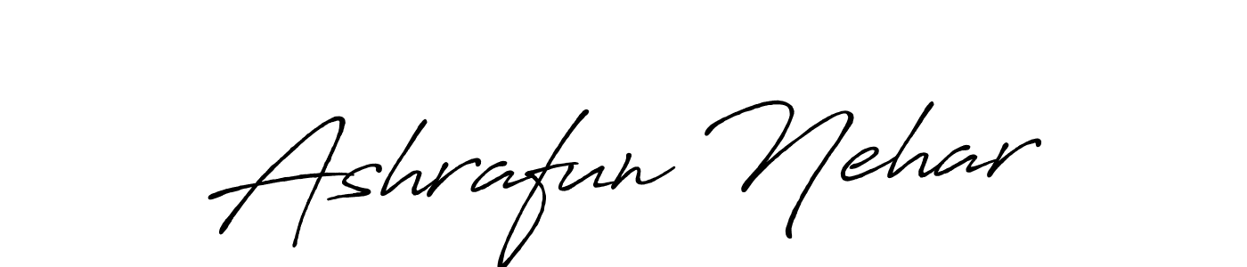 Antro_Vectra_Bolder is a professional signature style that is perfect for those who want to add a touch of class to their signature. It is also a great choice for those who want to make their signature more unique. Get Ashrafun Nehar name to fancy signature for free. Ashrafun Nehar signature style 7 images and pictures png