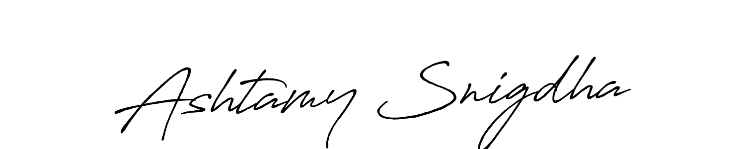 The best way (Antro_Vectra_Bolder) to make a short signature is to pick only two or three words in your name. The name Ashtamy Snigdha include a total of six letters. For converting this name. Ashtamy Snigdha signature style 7 images and pictures png