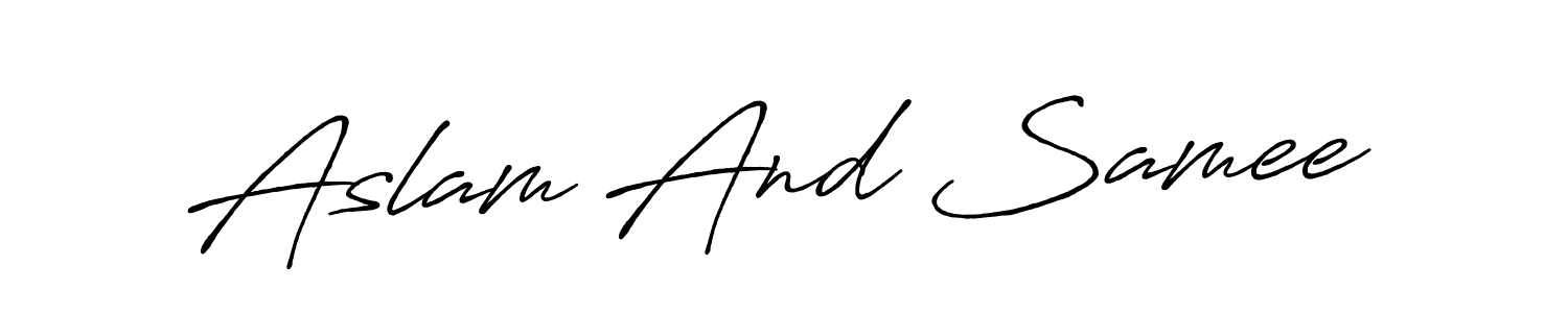 Also You can easily find your signature by using the search form. We will create Aslam And Samee name handwritten signature images for you free of cost using Antro_Vectra_Bolder sign style. Aslam And Samee signature style 7 images and pictures png