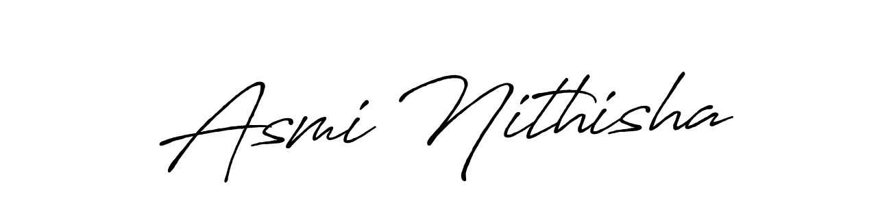 The best way (Antro_Vectra_Bolder) to make a short signature is to pick only two or three words in your name. The name Asmi Nithisha include a total of six letters. For converting this name. Asmi Nithisha signature style 7 images and pictures png
