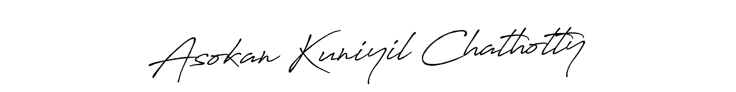 Antro_Vectra_Bolder is a professional signature style that is perfect for those who want to add a touch of class to their signature. It is also a great choice for those who want to make their signature more unique. Get Asokan Kuniyil Chathotty name to fancy signature for free. Asokan Kuniyil Chathotty signature style 7 images and pictures png