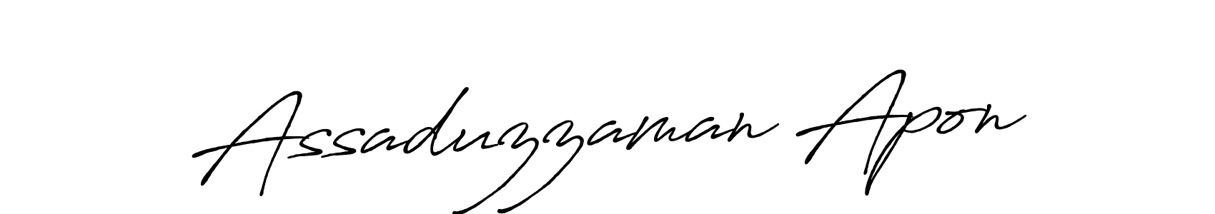 The best way (Antro_Vectra_Bolder) to make a short signature is to pick only two or three words in your name. The name Assaduzzaman Apon include a total of six letters. For converting this name. Assaduzzaman Apon signature style 7 images and pictures png