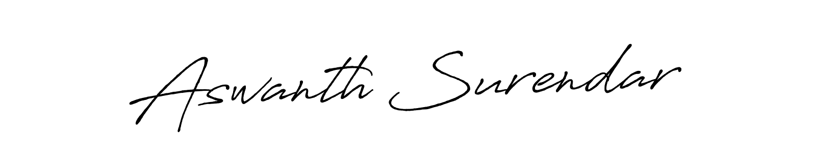 How to make Aswanth Surendar name signature. Use Antro_Vectra_Bolder style for creating short signs online. This is the latest handwritten sign. Aswanth Surendar signature style 7 images and pictures png
