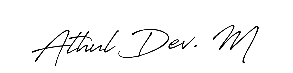 The best way (Antro_Vectra_Bolder) to make a short signature is to pick only two or three words in your name. The name Athul Dev. M include a total of six letters. For converting this name. Athul Dev. M signature style 7 images and pictures png