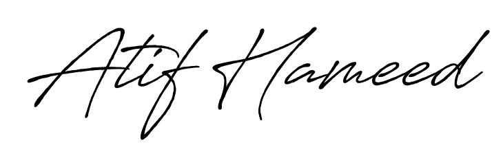 Give your name Atif Hameed an exquisite flair with the Antro_Vectra_Bolder script font. Ideal for contracts, resumes, and formal letterheads. Atif Hameed signature style 7 images and pictures png