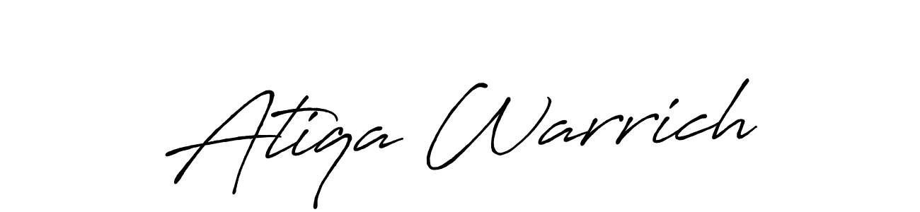 This is the best signature style for the Atiqa Warrich name. Also you like these signature font (Antro_Vectra_Bolder). Mix name signature. Atiqa Warrich signature style 7 images and pictures png