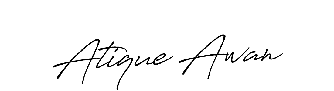 Create a beautiful signature design for name Atique Awan. With this signature (Antro_Vectra_Bolder) fonts, you can make a handwritten signature for free. Atique Awan signature style 7 images and pictures png