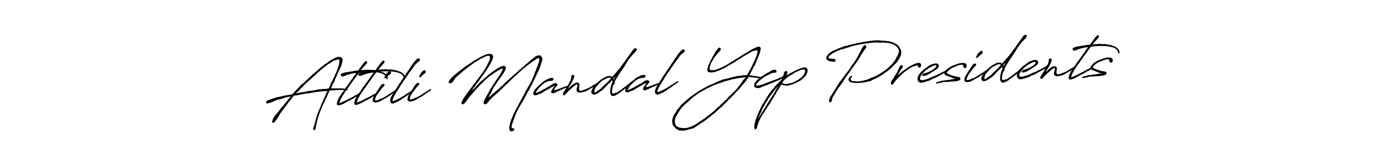 The best way (Antro_Vectra_Bolder) to make a short signature is to pick only two or three words in your name. The name Attili Mandal Ycp Presidents include a total of six letters. For converting this name. Attili Mandal Ycp Presidents signature style 7 images and pictures png