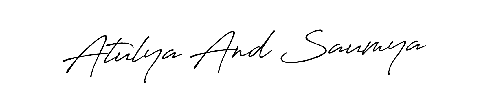 The best way (Antro_Vectra_Bolder) to make a short signature is to pick only two or three words in your name. The name Atulya And Saumya include a total of six letters. For converting this name. Atulya And Saumya signature style 7 images and pictures png