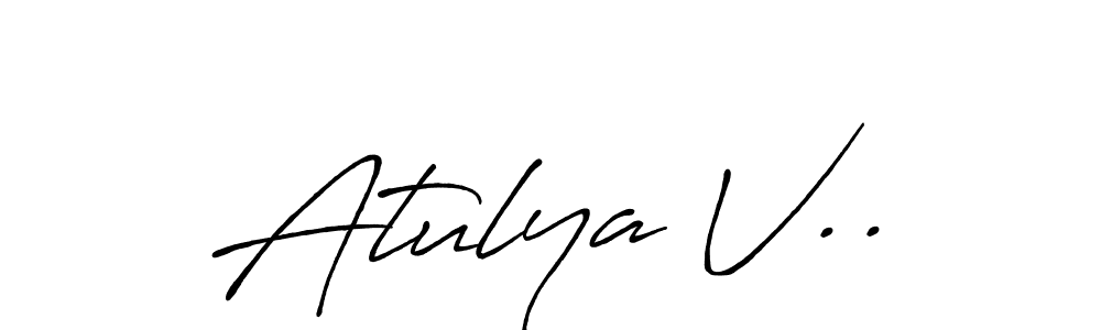 The best way (Antro_Vectra_Bolder) to make a short signature is to pick only two or three words in your name. The name Atulya V.. include a total of six letters. For converting this name. Atulya V.. signature style 7 images and pictures png
