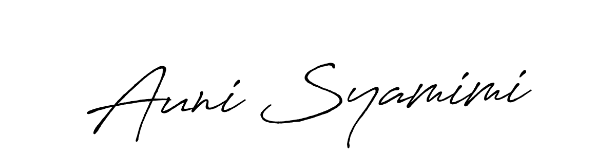 How to make Auni Syamimi name signature. Use Antro_Vectra_Bolder style for creating short signs online. This is the latest handwritten sign. Auni Syamimi signature style 7 images and pictures png