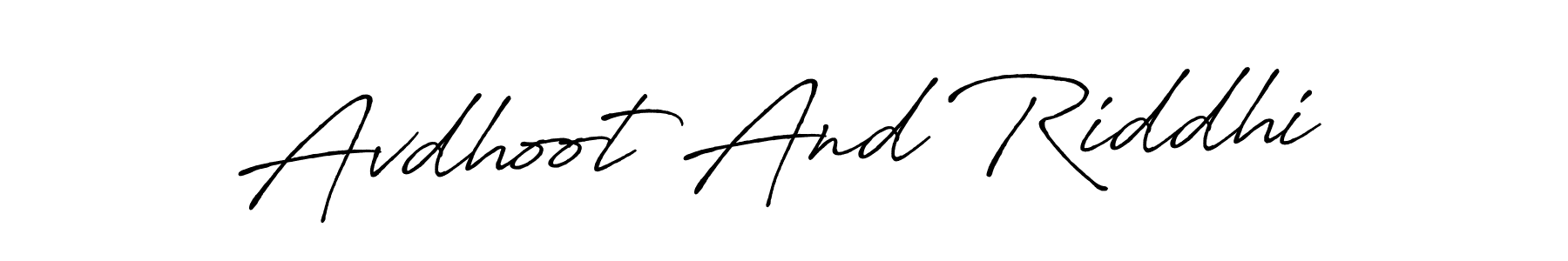 The best way (Antro_Vectra_Bolder) to make a short signature is to pick only two or three words in your name. The name Avdhoot And Riddhi include a total of six letters. For converting this name. Avdhoot And Riddhi signature style 7 images and pictures png