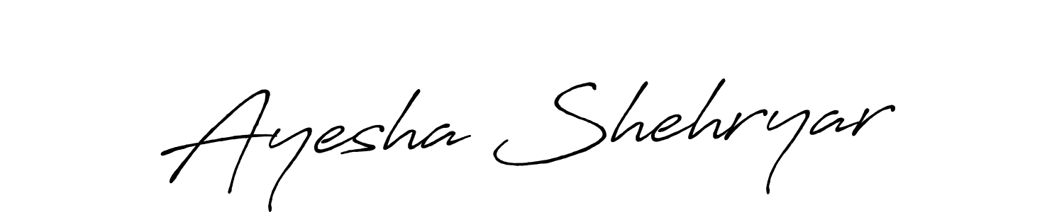 Use a signature maker to create a handwritten signature online. With this signature software, you can design (Antro_Vectra_Bolder) your own signature for name Ayesha Shehryar. Ayesha Shehryar signature style 7 images and pictures png