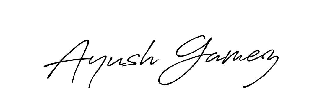 How to make Ayush Gamez name signature. Use Antro_Vectra_Bolder style for creating short signs online. This is the latest handwritten sign. Ayush Gamez signature style 7 images and pictures png