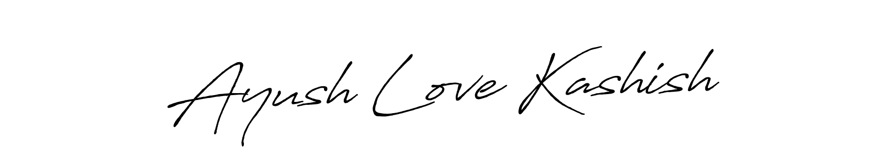 The best way (Antro_Vectra_Bolder) to make a short signature is to pick only two or three words in your name. The name Ayush Love Kashish include a total of six letters. For converting this name. Ayush Love Kashish signature style 7 images and pictures png