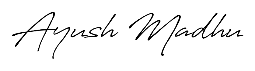 The Antro_Vectra_Bolder font transforms the name Ayush Madhu into an executive sign with sharp precision and distinguished character. Ayush Madhu signature style 7 images and pictures png