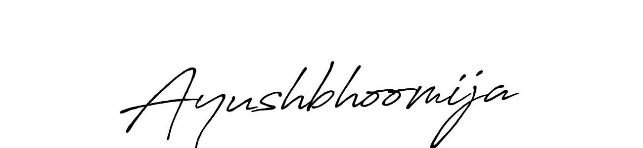 Also we have Ayushbhoomija name is the best signature style. Create professional handwritten signature collection using Antro_Vectra_Bolder autograph style. Ayushbhoomija signature style 7 images and pictures png