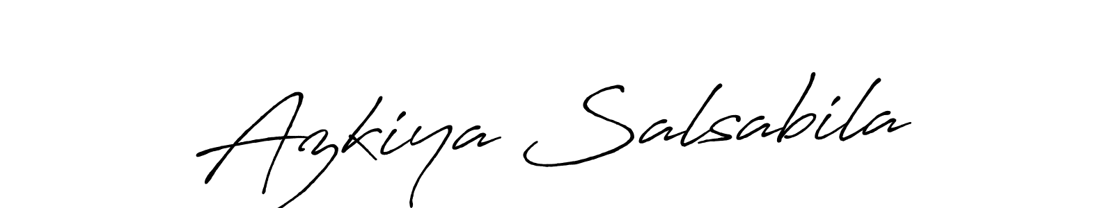 The best way (Antro_Vectra_Bolder) to make a short signature is to pick only two or three words in your name. The name Azkiya Salsabila include a total of six letters. For converting this name. Azkiya Salsabila signature style 7 images and pictures png